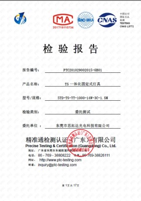 T5一體化燈管質(zhì)量檢測報(bào)告